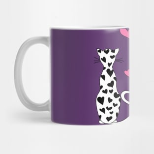 white and black cats with pink hearts Mug